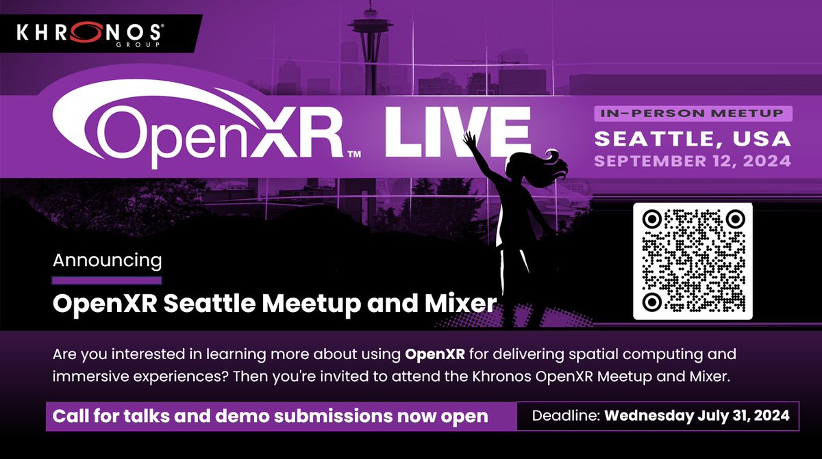 OpenXR Live meetup and mixer will take place Sep. 12 in Seattle! The event is free, but registration is required.  

If you would like to share your OpenXR experience and/or demo during the meetup, sign up for the lighting talks &amp; demos!

khronos.org/events/openxr-…