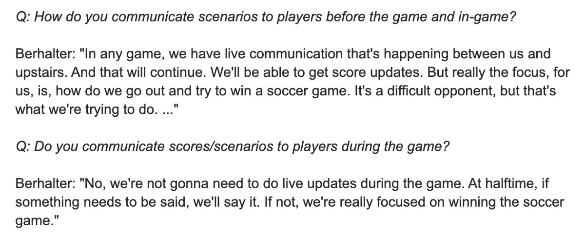 HenryBushnell's tweet photo. This is baffling... especially given Berhalter's response when I asked him about this very subject a day earlier.

He said, in part: "We're not gonna need to do live updates during the game. ... We're really focused on winning the soccer game." https://t.co/PVKxDsZUPI