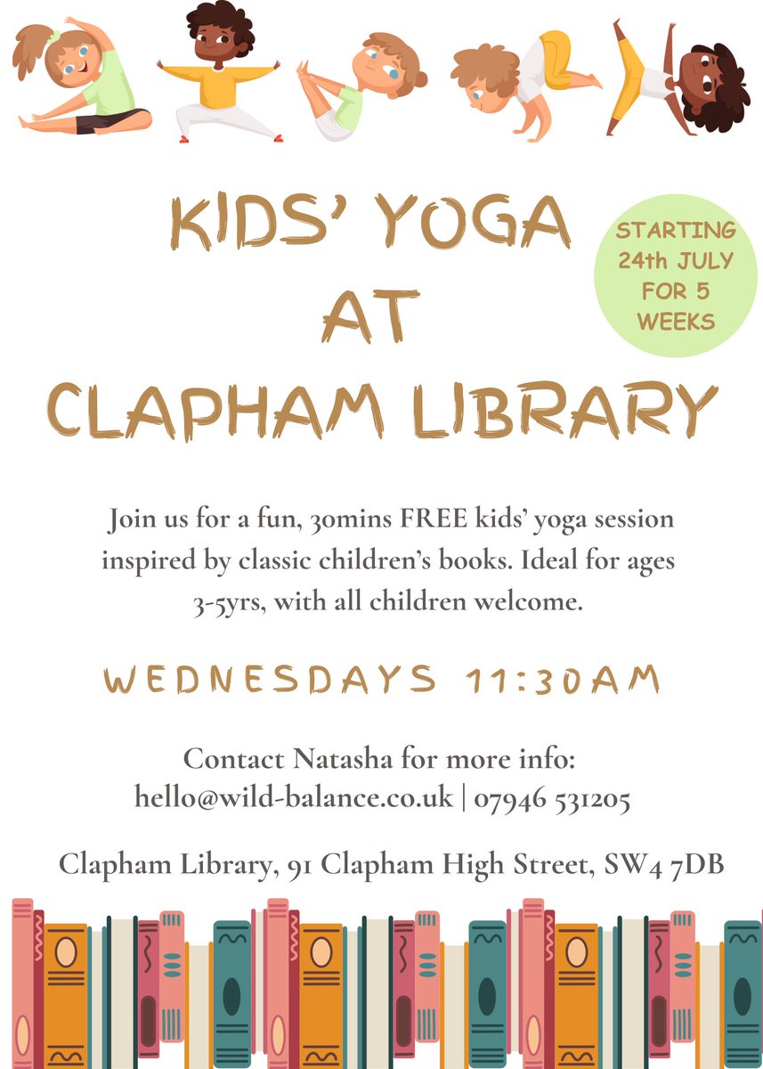 Kid's Yoga starting at Clapham Library for 5 weeks from Wednesday 24 July. Free for all. #yoga #kidsactivities #Wellbeing