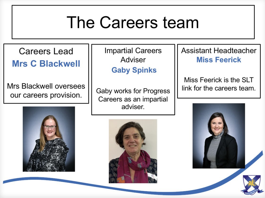 WHSCareers's tweet photo. Here is the Careers team ☺️ Hi everyone, my names Mrs Blackwell and I’m very excited to now be involved in leading our Careers provision at Wales 💙💛 @WalesHigh https://t.co/q93zrq1e2Z