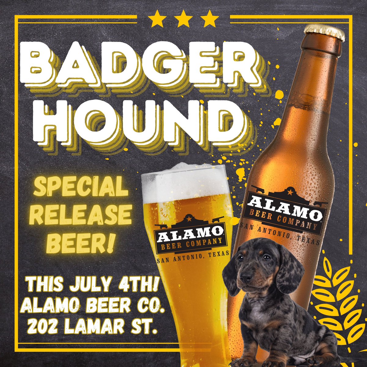 This fruited light lager pleases the senses with subtle notes of blueberry, raspberry and blackberry. Crushable and refreshing not just while watching fearless wiener dogs racing each other underneath the Hays Street Bridge. Released for Alamo’s 4th of July Dachshund racing event
