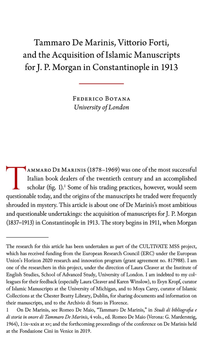 khalidsyossef's tweet photo. #OpenAccess
#Article
#ManuscriptCollections #IslamicManuscripts
Tammaro De Marinis, Vittorio Forti, and the Acquisition of Islamic Manuscripts for J. P. Morgan in #Constantinople in 1913
Federico Botana
Manuscript Studies. Volume 7, Number 2, Fall 2022
https://t.co/5J0Tfm3Aeh https://t.co/hkxrZnRZyZ