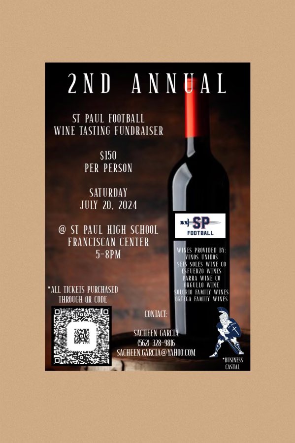 Support St. Paul Football by attending our 2nd Annual Wine Tasting Fundraiser. Tickets available using the QR code or the link below. checkout.square.site/merchant/AG2TW…