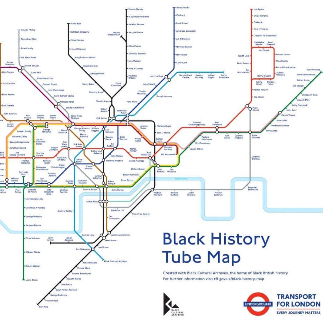 Our Book of the Month is the redesigned 'Black History Tube Map.' First introduced in 2021 in partnership with <a href="/tfl/">TfL</a>, it traces genealogies, networks, &amp; stories of Black history. 

Visit our Gift Shop or to purchase your copy online buff.ly/3fqdy5t