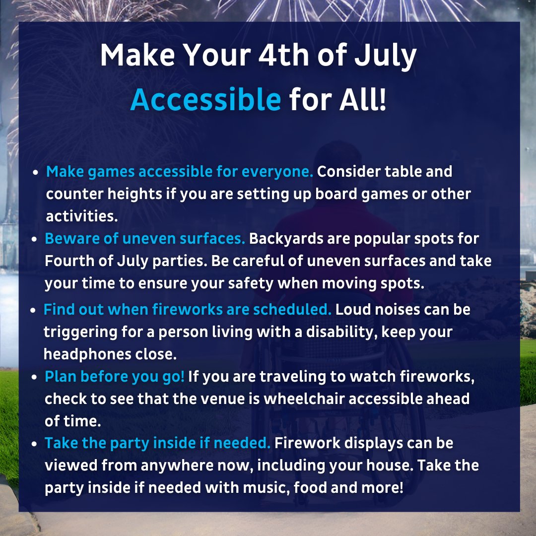 Making Independence Day inclusive for everyone! Check out these tips for a safe, enjoyable, and accessible holiday 🎆🎉 #InclusiveCelebration #SafeFunAccessible