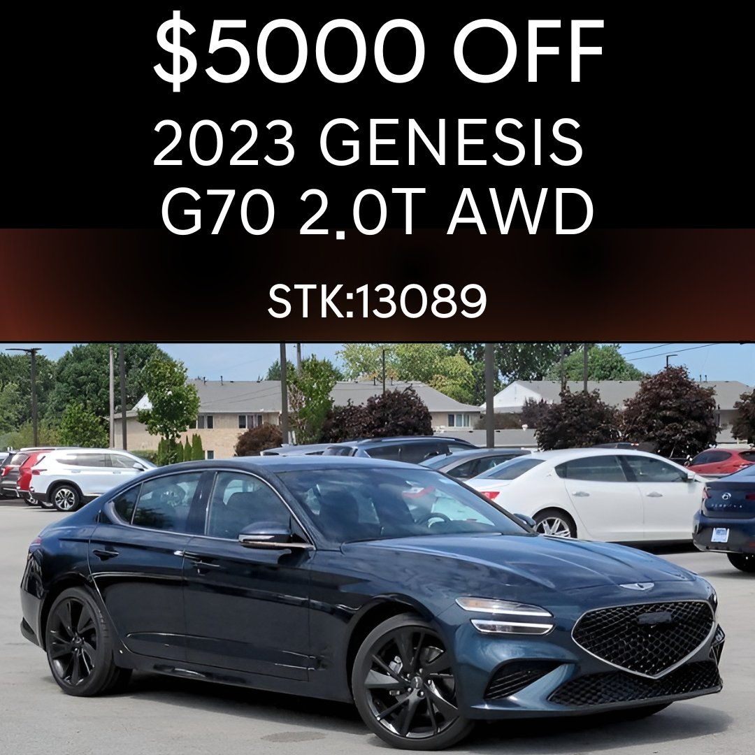 GenesisofNWI's tweet photo. 🚗✨ Unbeatable Deal at Genesis of Northwest Indiana! ✨🚗
All 2023 Genesis G70 models now with $5,000 off! Hurry, inventory is very limited. 
 Visit us in Merrillville, Indiana, or learn more online: https://t.co/vhWwIvPBsZ
#GenesisOfnorthwestindiana #G70 #GenesisG70 https://t.co/KbwbqgdaI4