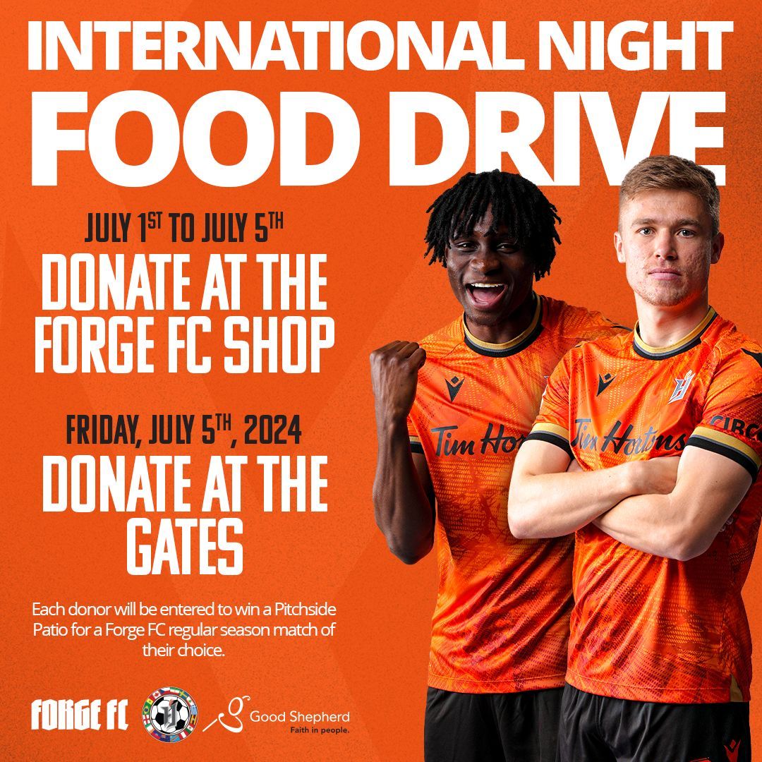 This week, donate to the Forge FC Food Drive! Each donor will be entered to win a Pitchside Patio for a Forge FC regular season match! <a href="/ForgeFCHamilton/">Forge FC</a>