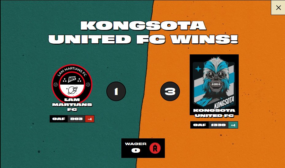 Lam Martians FC π½ (@lammartiansfc) on Twitter photo We took on <a href="/KongSotaUnited/">KongSota United FC</a> in a <a href="/MartianPLeague/">Martian Premier League</a> matchup. Kong Sota took an early lead. Voy Lam managed to get us an equaliser but it was Kong Sota United who win the game 3-1. Congrats! π #MartianPremierLeague We took on <a href="/KongSotaUnited/">KongSota United FC</a> in a <a href="/MartianPLeague/">Martian Premier League</a> matchup. Kong Sota took an early lead. Voy Lam managed to get us an equaliser but it was Kong Sota United who win the game 3-1. Congrats! π #MartianPremierLeague