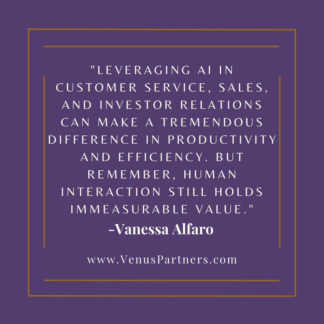 vanessagalfaro's tweet image. #AIinCustomerService #SalesProductivity #InvestorRelations #EfficiencyBoost #HumanInteractionMatters #TechAdvancements #AIandHumanTouch #ProductivityGains