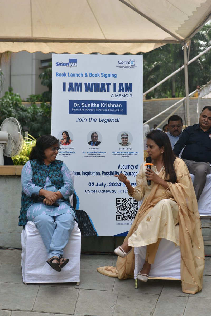 sunita_krishnan's tweet photo. Wow! What a start of my #BookTour with my autobiography #IAmWhatIAm today at #SmartIMS #CyberGateway. Thank you @MaheshBhagwat95 @salilkader for being part of my journey. Thank you #AmarReddy for hosting the event & thanks a million #SumaKanakala for facilitating the conversation. Cannot ask for a more auspicious start!