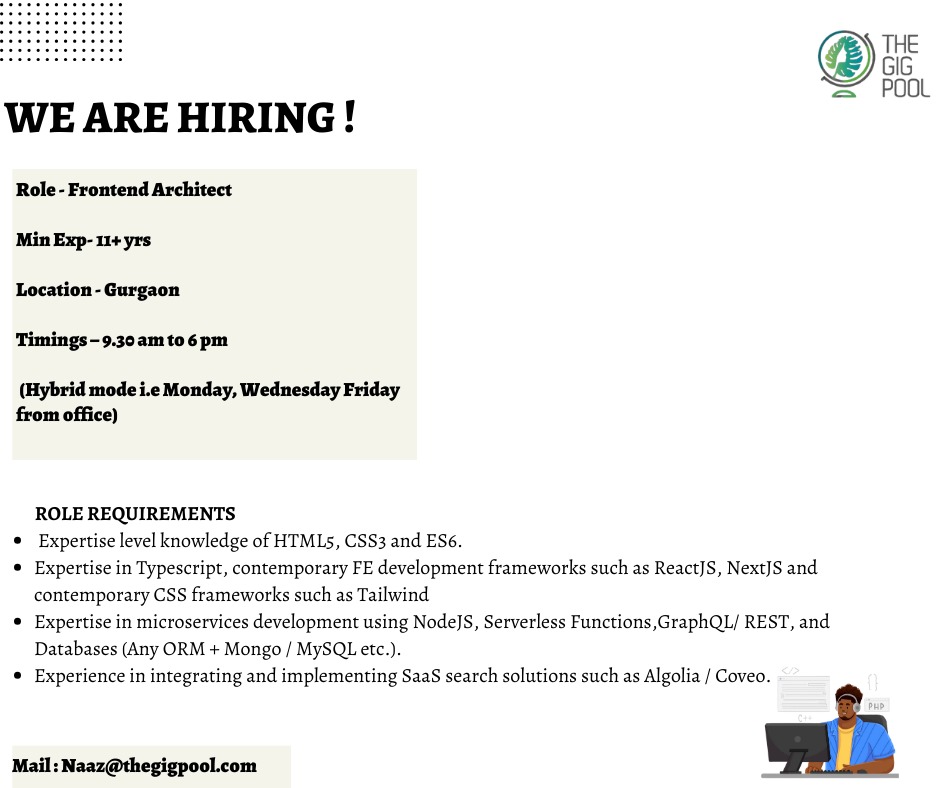 PoolGig's tweet image. #hiringalert #FrontendArchitect #Gurgaon #HTML #CSS