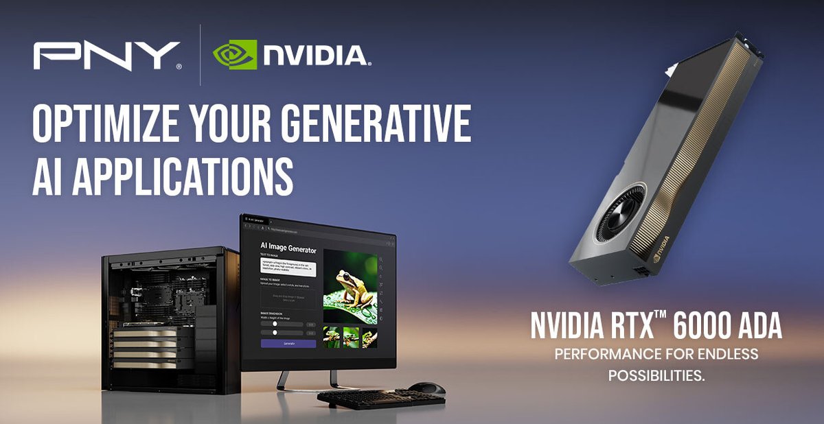 PNYLatin's tweet photo. Generative AI is revolutionizing industries, and powerful GPUs are key to unlocking its potential. The @NVIDIA RTX 6000 Ada drives peak performance, fueling innovation. Discover how PNY leverages AI!

Learn More: https://t.co/9AXhucM725 https://t.co/qKdakmQeKU