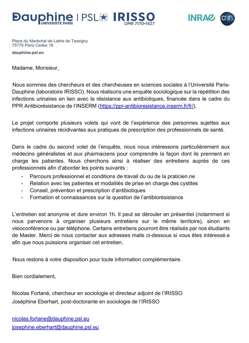 Marianne (@jj_pg_extase) on Twitter photo <a href="/nfortane/">Nicolas Fortané</a> recherche des medG pour répondre à une étude de l'INSERM sur l'utilisation/prescription des atb dans l'IU en lien avec l'antibiorésistance ! Si vous êtes intéressés les twittos, manifestez vous ! <a href="/nfortane/">Nicolas Fortané</a> recherche des medG pour répondre à une étude de l'INSERM sur l'utilisation/prescription des atb dans l'IU en lien avec l'antibiorésistance ! Si vous êtes intéressés les twittos, manifestez vous !