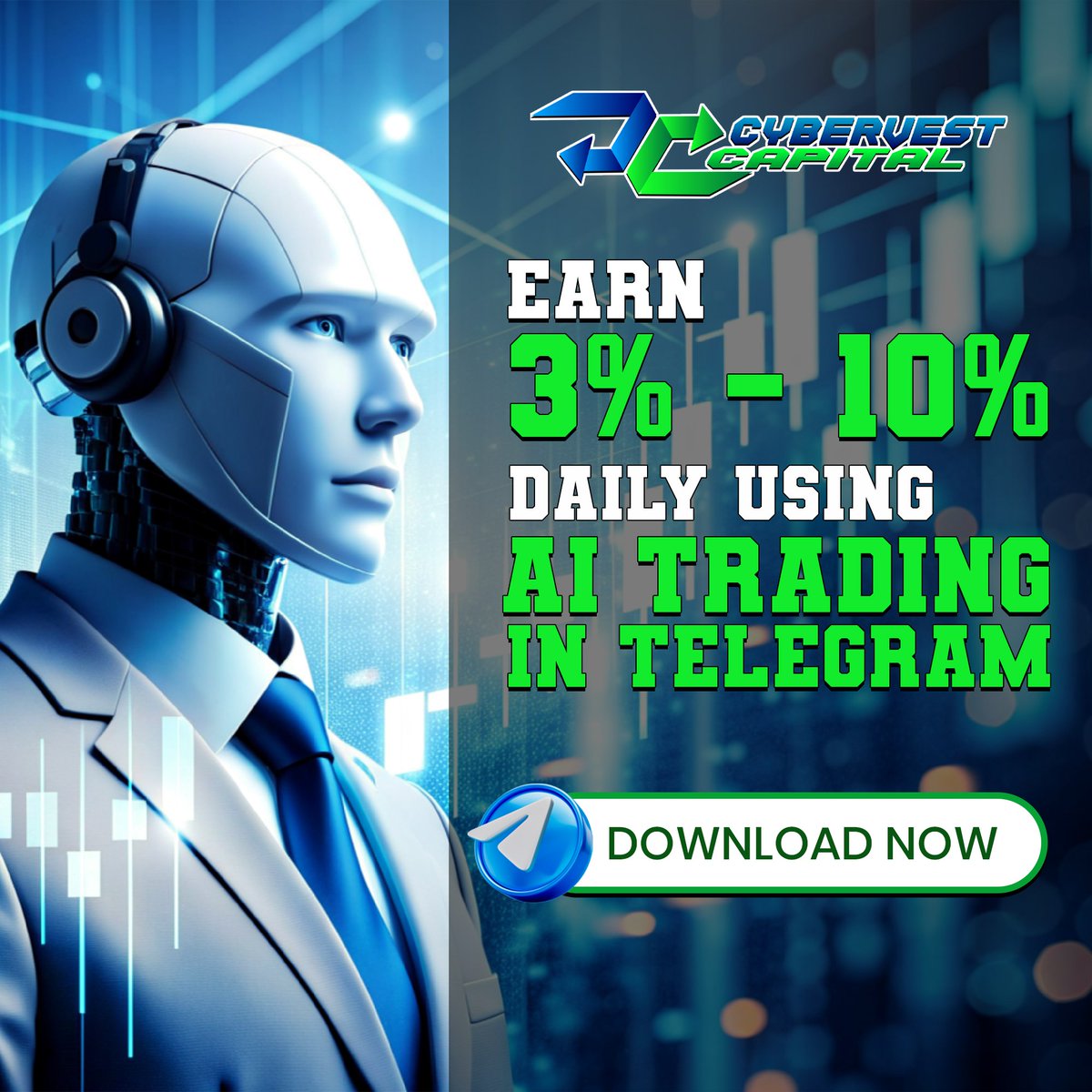 Cybervestintl's tweet photo. ⚡️ Discover the future of crypto trading with Cybervest Capital! 🚀 With our advanced AI Trading bot on Telegram, you can earn between 3% to 10% daily returns. Our platform leverages cutting-edge AI algorithms to ensure profitable trades even when the market is slow. https://t.co/hceMlRIj1f