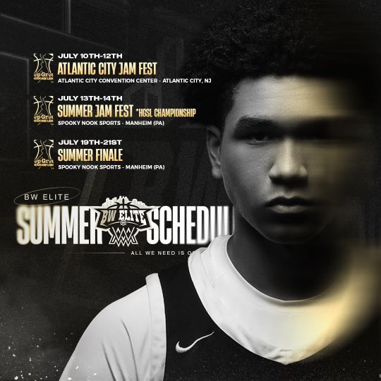 Remaining Schedule for BW Elite 17U
-Atlantic City: July 10-12
-Summer Jam Fest: July 13-14
-Summer Finale: July 19-21