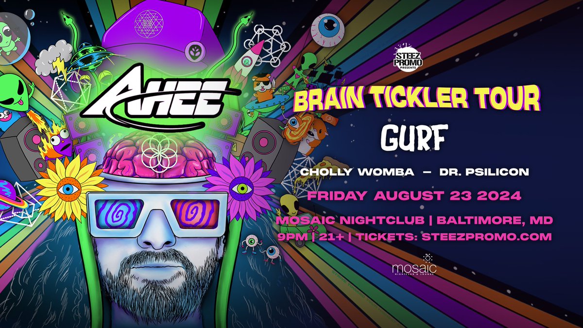 GurfMusic's tweet photo. GOOD NEWS FOR MY BALTIMORE FAM

im joining the wizard @OfficialAhee on his bmore tour stop 🧠 👽 

sooo stoked to bring the wonky trap weirdness to my own neighborhood this august 😌 tix link in the replies!! https://t.co/Rcf7XAbNM7
