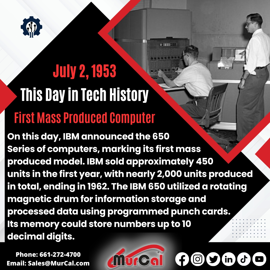 murcal's tweet image. Today in Tech History 🔧 by MurCal.com!

July 2, 1953: First Mass Produced Computer

#TodayInTechHistory #MurCal #TechHistory #IBM650 #FirstMassProducedComputer #IBM #VintageComputing #ComputerHistory #1950sTech #MagneticDrum #PunchCards #EarlyComputers  #IBMHistory