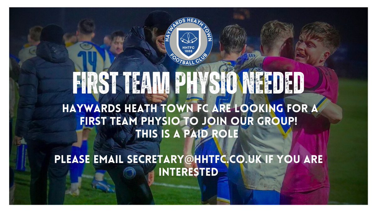 We are currently looking for a Physio to join our Men’s first team!

This is a paid role

Interested? Please get in contact by Emailing commercial@hhtfc.co.uk

#HHTFC