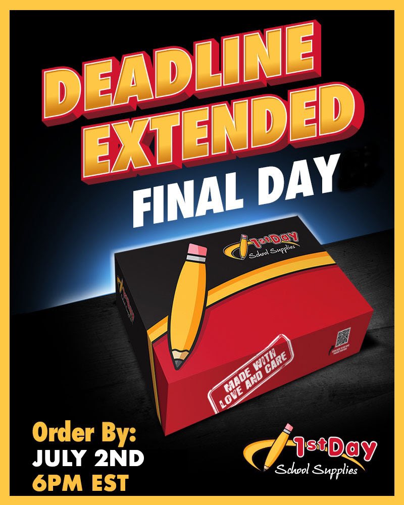 fcepto's tweet photo. Last chance! The 1st Day School Supplies order deadline has been extended to 6PM, today! Order Now --> https://t.co/9mlRL6b3Ks https://t.co/vyvjAqC9DF