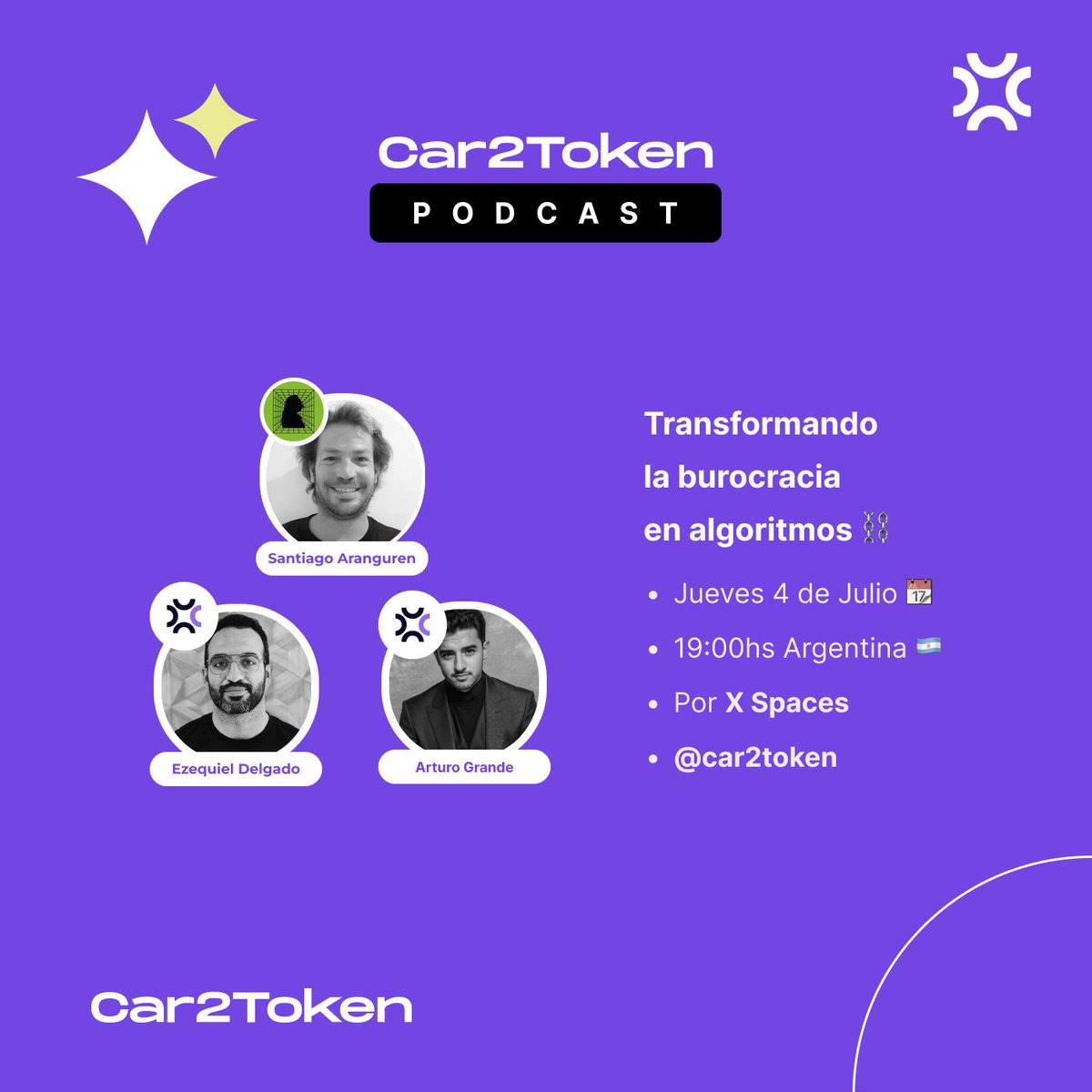 car2token's tweet photo. Ya tenemos a nuestro próximo invitado en nuestro podcast sobre co-fundadores del ecosistema tech 🇦🇷 En esta edición vamos a hablar sobre transformar la burocracia en algoritmos ⛓️👀

👥 @2050santiago 
📅 Fecha: Jueves 4 de Julio 
⏰ Hora: 19:00 hs Argentina 🇦🇷
📍 Por X Spaces https://t.co/Vpzr2cS12w