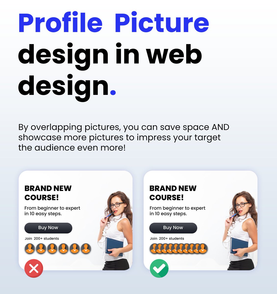 WizofWebDesign's tweet photo. Using profile pictures in Web Design:

When using profile pictures for your landing pages or websites, always overlap them.

You don't have enough space to show off your social proof if you choose to place profile pictures next to each other. https://t.co/DPaVPLwbce