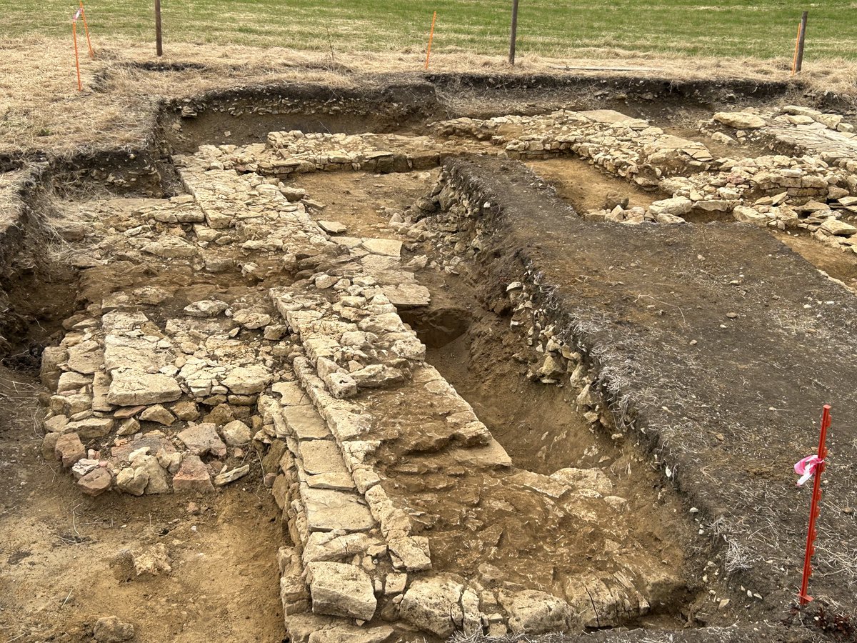 The Southern wall of the tower of our medieval manor looking resplendent under the summer clouds!!! At least it is not too hot to dig!! Last years bulks being removed to explore the big hole in the centre of the tower. Full of rubble - should be interesting!!