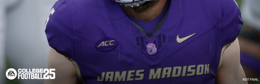 ChrisVannini's tweet photo. When you move a team in a custom conference, they get a new jersey patch and field logo. 

Here's James Madison in the ACC. https://t.co/md14FzuZmz