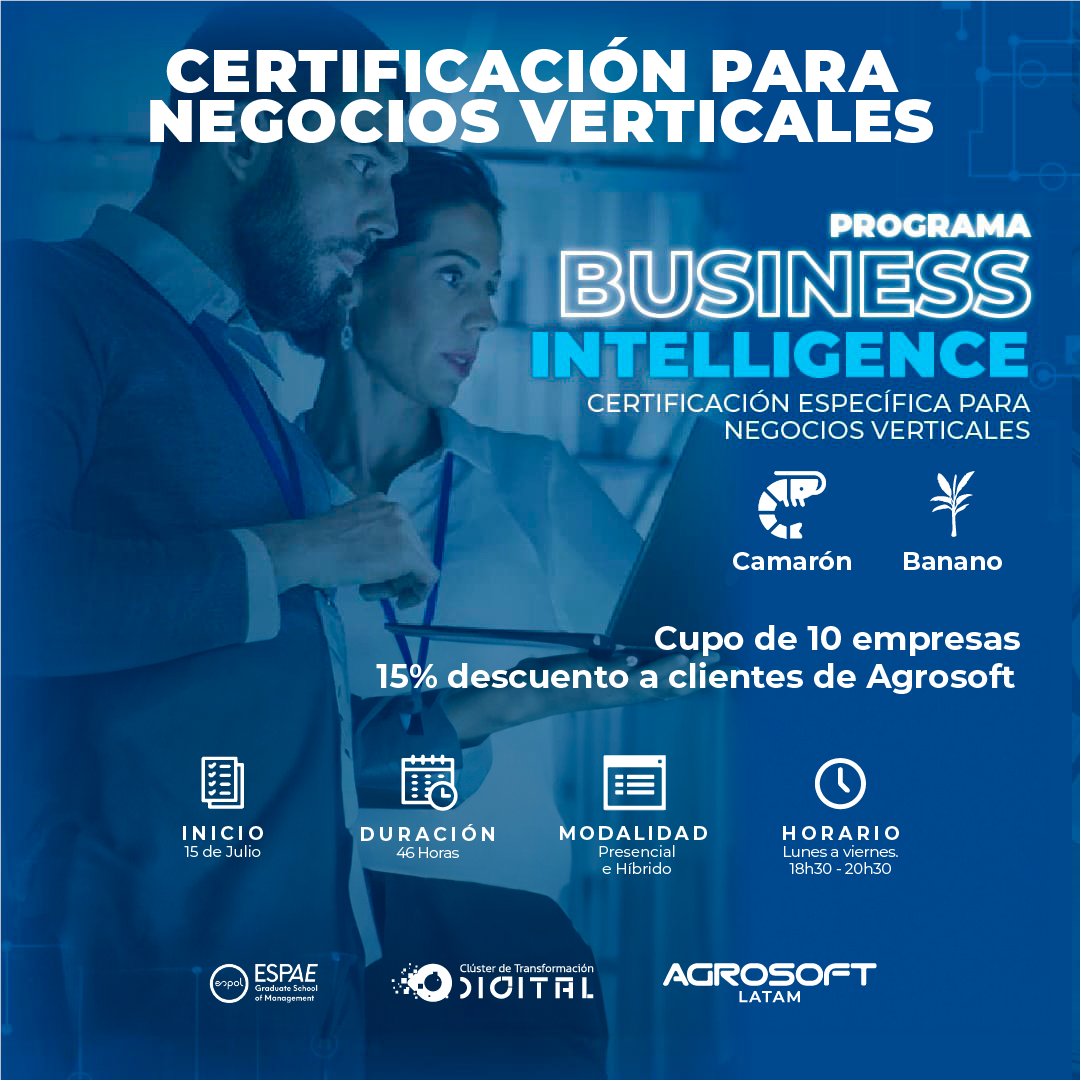 agrosoft_latam's tweet image. ¡Clientes de Agrosoft obtienen un 15% de descuento!
Gracias al Clúster de Transformación Digital de Guayaquil y @espae  Este curso especializado en Negocios Verticales te enseñará a utilizar Power BI y aprovechar la IA para obtener una ventaja competitiva.