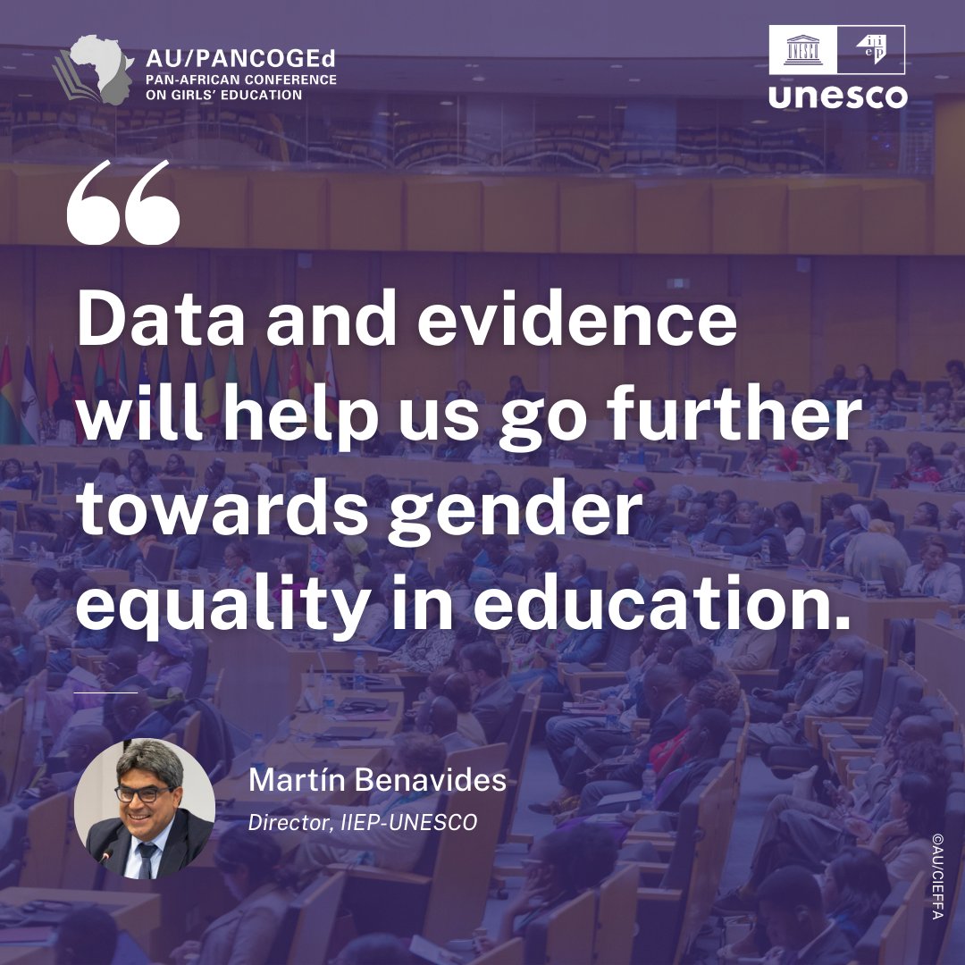 IIEP_UNESCO's tweet photo. How to advance gender equality in education?
🤝Political dialogue
📈Capacity development to mobilize data &amp; evidence, to diagnose education systems with a gender lens and design gender-responsive policies
-- IIEP Director #MartínBenavides at #AU_PACONGEd1 https://t.co/EinjxwW0Jn