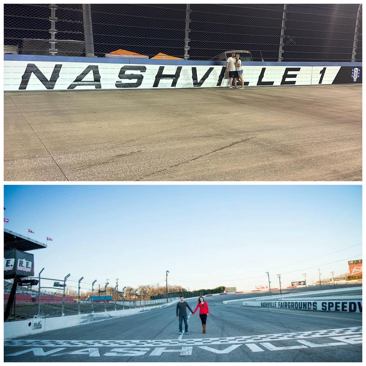 MrsLambert2014's tweet photo. We took our engagement pictures at the Nashville Fairgrounds Speedway and on Friday, on our 10 year wedding anniversary. we got to take a picture on the Nashville Superspeedway. What a perfect anniversary! 🥰🏎️❤️🥹 #NASCAR  @NashvilleSuperS @NASCAR_Trucks @NASCAR https://t.co/kBhaUdChPi