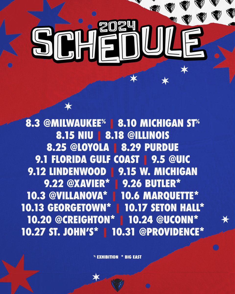 Been waiting for this one. Our 2024 schedule is here!

📰 bit.ly/4cpCup0
🗓️ depaulbluedemons.com/sports/womens-…
🎟️ depaulbluedemons.evenue.net/events/BDS

#BlueGrit 🔵😈