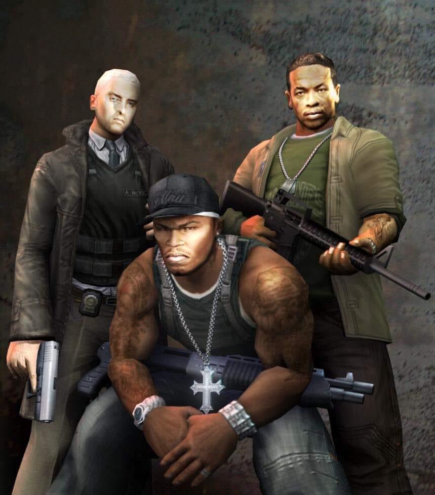 Eminem, 50 Cent and Dr. Dre. Bulletproof PS2 / XBox game in 2005 G-Unit  Shady Aftermath 🔥🔥 Good Times!, image size:859x979