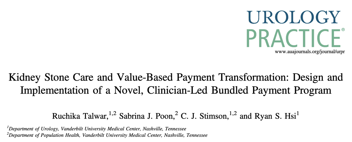 Ruchika Talwar (@ruchikatalwarmd) on Twitter photo #ValueBasedCare implementation in urology has been limited, but <a href="/VUMChealth/">Vanderbilt Health</a>'s innovative MyHealth Bundles program offers the first ever kidney stone care bundled payment model!
Very excited to share this labor of love, just published in <a href="/UrologyPractice/">Urology Practice</a>
auajournals.org/doi/10.1097/UP… #ValueBasedCare implementation in urology has been limited, but <a href="/VUMChealth/">Vanderbilt Health</a>'s innovative MyHealth Bundles program offers the first ever kidney stone care bundled payment model!
Very excited to share this labor of love, just published in <a href="/UrologyPractice/">Urology Practice</a>
auajournals.org/doi/10.1097/UP…