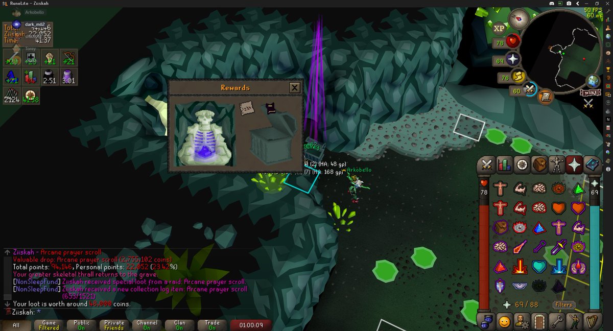 Zyskah's tweet image. First raid purple on the HC! 
#osrs #hcim #collectionlog