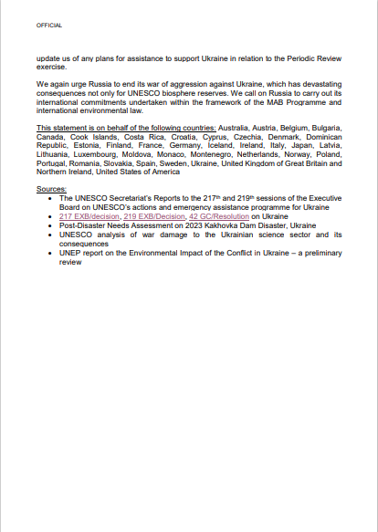 During the 36th session of the MAB-ICC in Agadir, 🇩🇰 made a statement on behalf of 38 MS on the devastating environmental impacts of Russia's illegal invasion of Ukraine