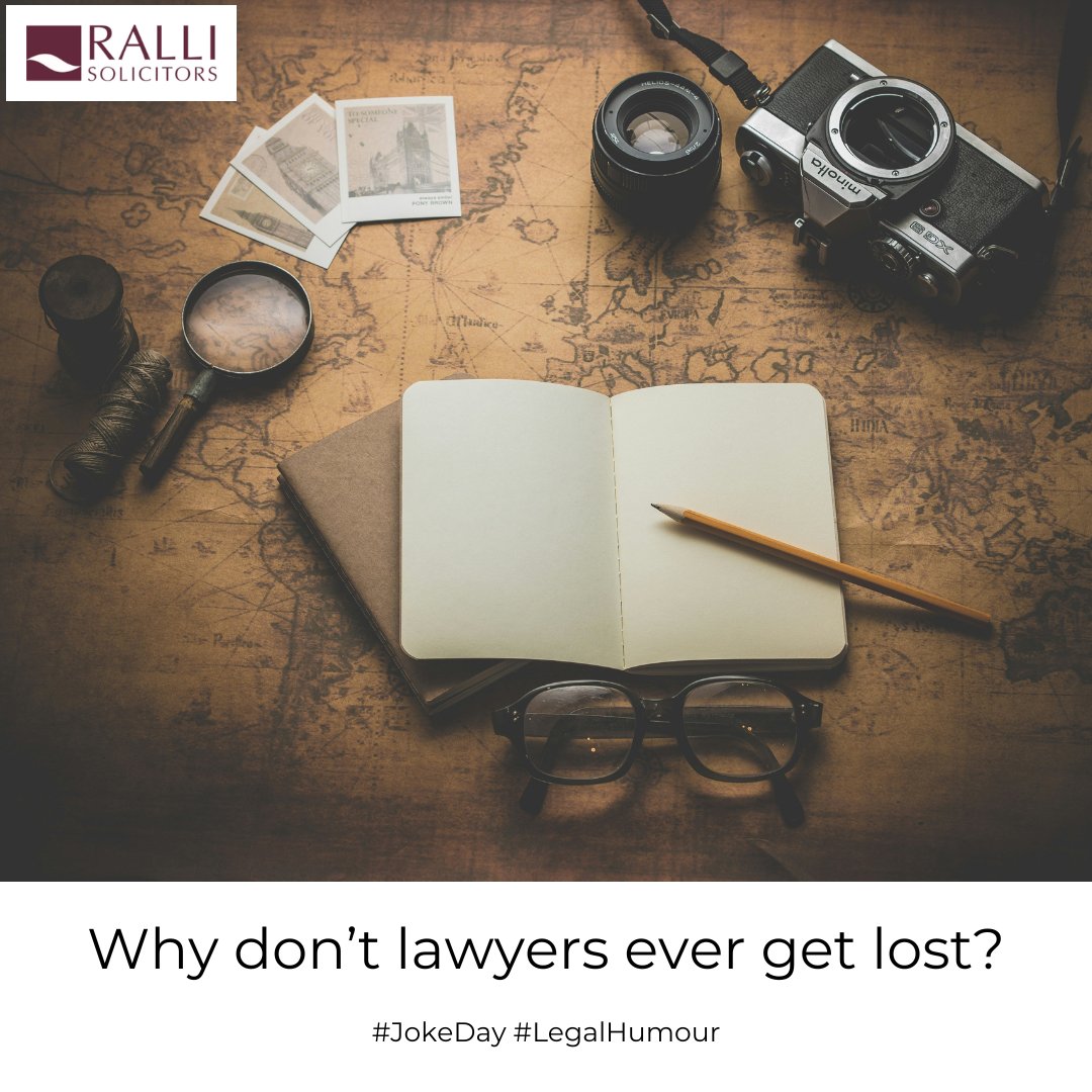 RalliLLP's tweet image. Why don't lawyers ever get lost? 

Because they always know the law of the land!

Happy July and happy #InternationalJokeDay with a little post to brighten your day 😄⚖️ 

#JokeDay #LegalHumour Ralli.co.uk