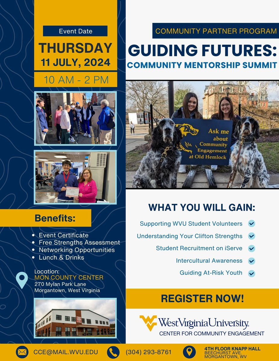 📣🌞 It's the event of the summer, and we hope to see you there! 🌞📣 

You are invited to Guiding Futures: Community Mentorship Summit on Thursday, July 11, 2024, from 10 am - 2 pm at the Mon County Center in Morgantown, WV. 🌟📅 

RSVP Link: buff.ly/3RIwOhN