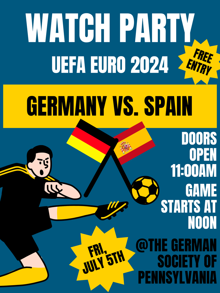 Join us THIS FRIDAY 7/5 in the Ratskeller for the upcoming European Soccer Championship game between Germany and Spain! All fans are welcome, doors open 11AM, game starts at NOON. RSVP 👇
germansociety.org/classes/watch-…