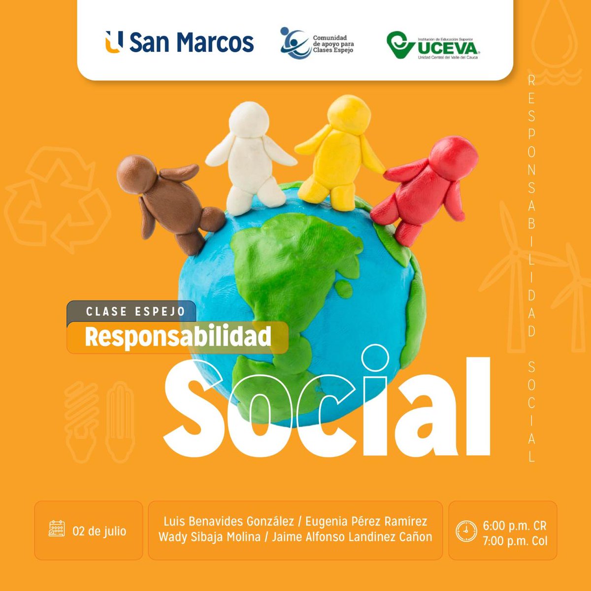 usanmarcoscr's tweet photo. La Universidad San Marcos en colaboración con la Institución Pública de Educación Superior Unidad Central del Valle del Cauca y la Comunidad de apoyo de clases espejo. 😎

¡Te invita a unirte a la clase espejo: “Responsabilidad Social”!  

 Ingresá: https://t.co/IMYJYlxhpC https://t.co/cuCidQPxCA