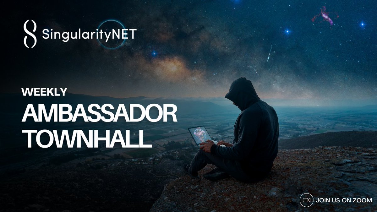 SingularityNET's tweet photo. 📢Join us in less than 1 HOUR from now (18:00 UTC)  for the weekly @SNET_Ambassador Town Hall to connect with our great community leaders!

We hope to see you there➡️ https://t.co/pPACqjfwe1 https://t.co/0GBTm3XFRL
