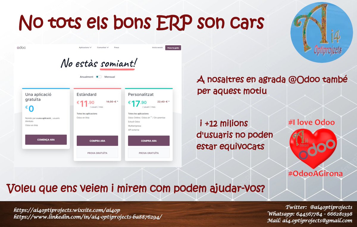 serveis38965's tweet photo. Software de #CodiObert (Gratuït majoritàriament) que ens permet adaptar els nostres procediments i costums de treball de manera més optima i econòmica...
Per això, perquè volem que treguis el màxim rendiment possible del teu sistema informàtic nosaltres treballem #OdooAGirona https://t.co/gL0dsfwcAx