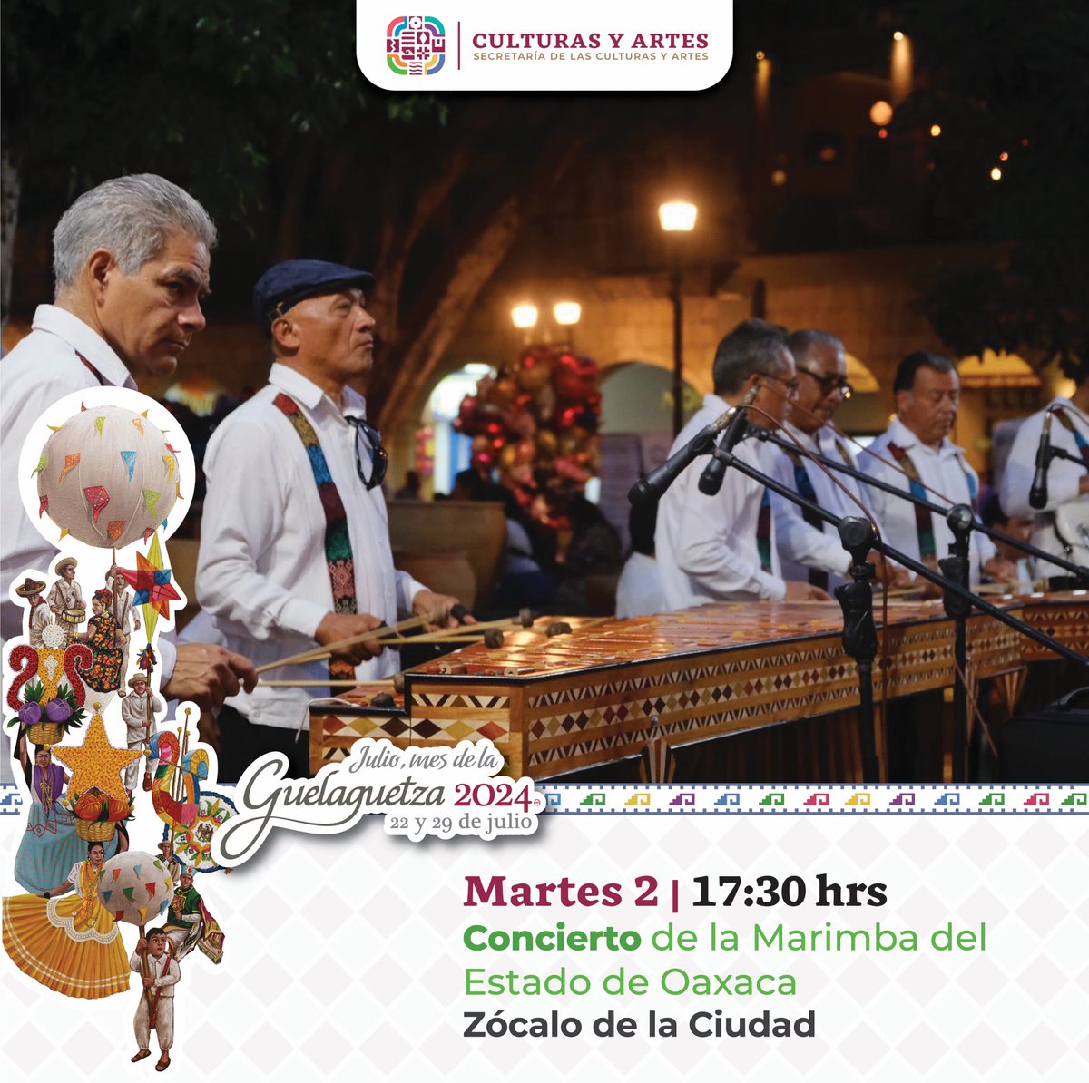 GuelaguetzaOf's tweet photo. ¡Conoce algunas de las actividades que tenemos este martes! En Julio, Mes de la #Guelaguetza2024, celebra con música y tradición nuestras raíces ancestrales. 🎶🎉

#CorazónCulturalDeMéxico https://t.co/kOsjmYU0Oe