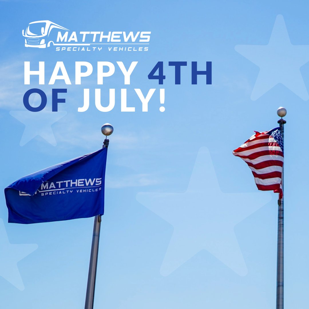 MSVehicles's tweet image. Happy 4th of July from the Matthews Team! Today, as we celebrate our nation&apos;s independence, please note that we will be closed in observance of this special day. Wishing everyone a safe and joyful holiday!! ✨