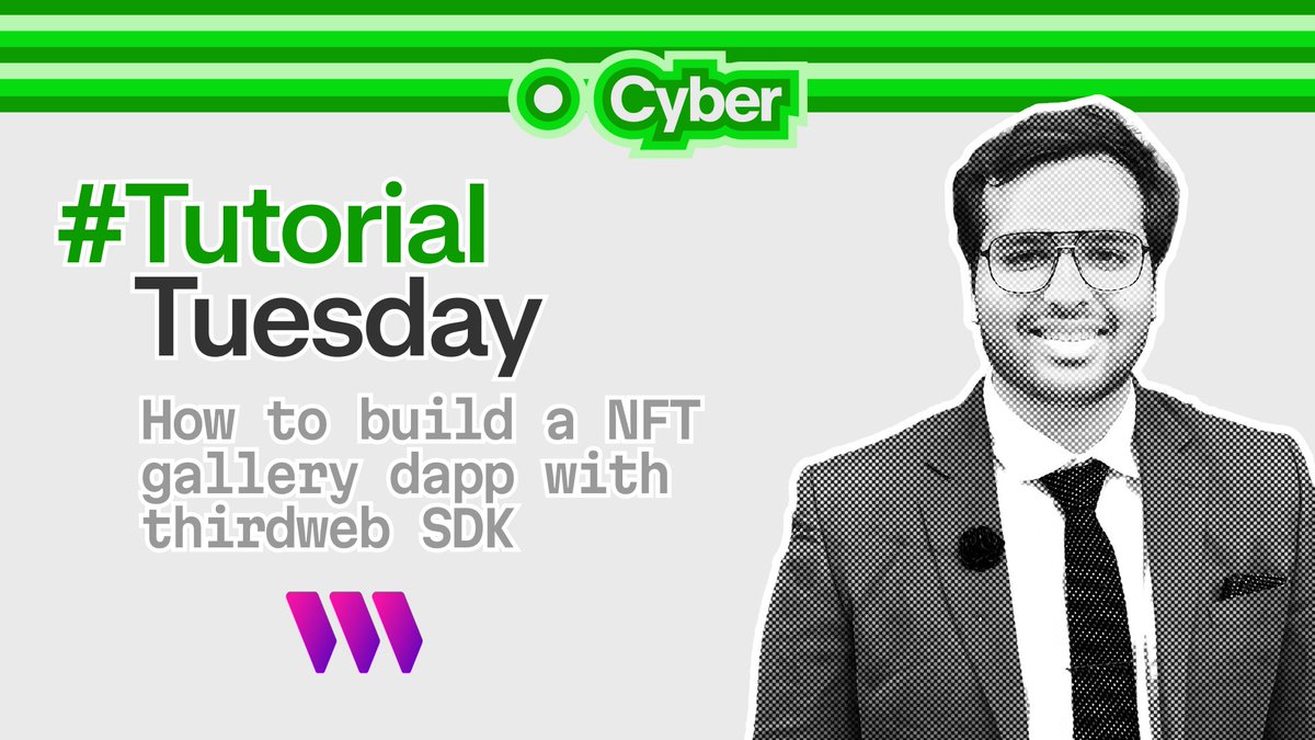 BuildOnCyber's tweet image. 1/4 gm &amp;amp; happy Tuesday! 🤗

We&apos;re back with another #TutorialTuesday! 💚

This week, learn how to launch your own NFT gallery dapp on Cyber using the thirdweb SDK! 🚀

Scope this thread for a quick guide or check our docs for the full tutorial!
👉 docs.cyber.co/build-on-cyber…