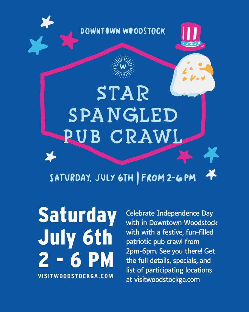 The Crawl is for All! 🇺🇸 

Bring your crew for some red, white, and blue - Reformation style. On tap for the moment -  $8 USA Slushie - a blend of white pina colada, blue raspberry, and grenadine topper.

Full details at visitwoodstockga.com
