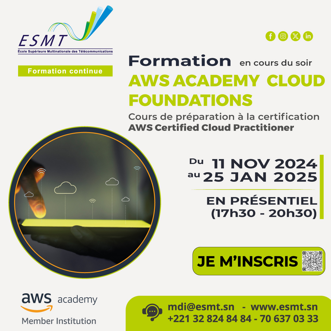 esmtdakar's tweet photo. Certification AWS CERTIFIED CLOUD PRACTITIONER
Du 11 Novembre 2024 au 25 Janvier 2025
S'inscrire : https://t.co/KwU6aUeZqX
Plus d'infos : https://t.co/7F35nLgGzT
#ESMT #CERTIFICATION #AWS #COULD #5G #SENEGAL #AWSACADEMY #CLOUDCOMPUTING #FORMATION #NUMER https://t.co/xQILK1Xl3e