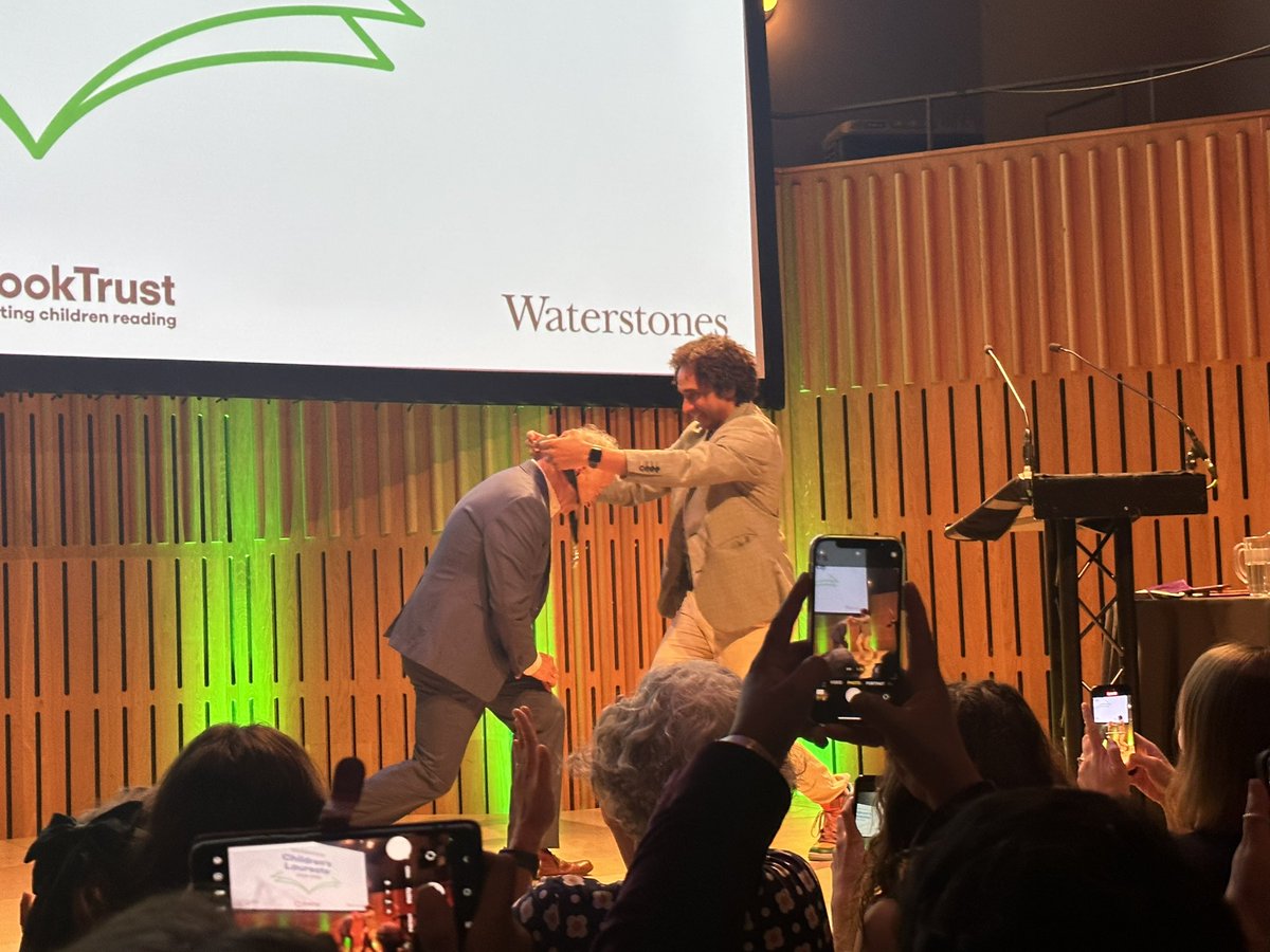 As the baton passes from the 12th to 13th <a href="/UKLaureate/">Children's Laureate</a>, we give thanks for the incredible work @JosephACoelho has done for our children. Joe, you’ve been an inspiration. 

And CL13 😜 <a href="/frankcottrell_b/">Frank Cottrell-Boyce</a> we are excited about all you pledge to achieve. It is about time. #ReadingRights