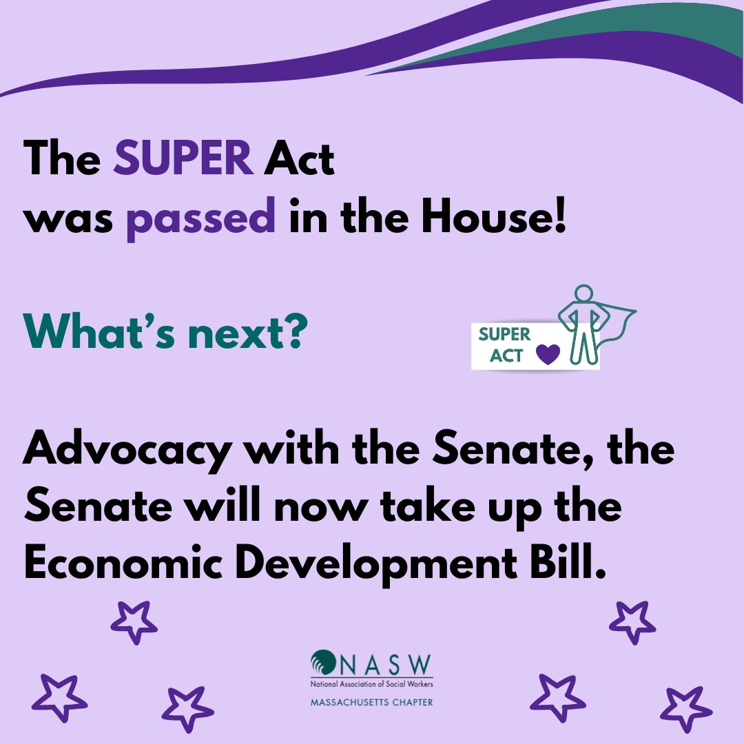 NASWMA's tweet photo. Now that the SUPER Act has passed the House, we must shift our advocacy efforts to the Senate. Use the link https://t.co/RizFhZnlwl to let your State Senator know you support the SUPER Act.
#SocialWorkers #Advocacy #SUPERAct #NASW #SocialWorkStudents https://t.co/X1q7DxZ1AW