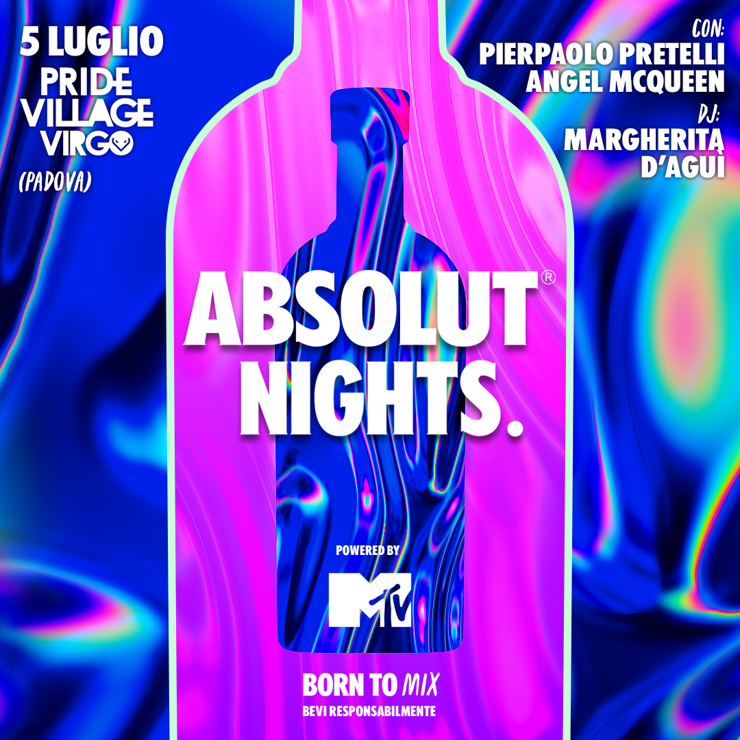 mtvitalia's tweet photo. Sono tornate le #AbsolutNightsPoweredByMTV ❤️🔥
Venerdì 5/07 @pierpaolopretel insieme ad Angel McQueen e Margherita D'Aguì ti aspettano al @PrideVillageIT per ballare tutta la notte 🎶 #ADV #AbsolutNights #AbsolutNightsPoweredByMTV #BornToMix @absolutvodka Bevi Responsabilmente https://t.co/suUlUr4mXn