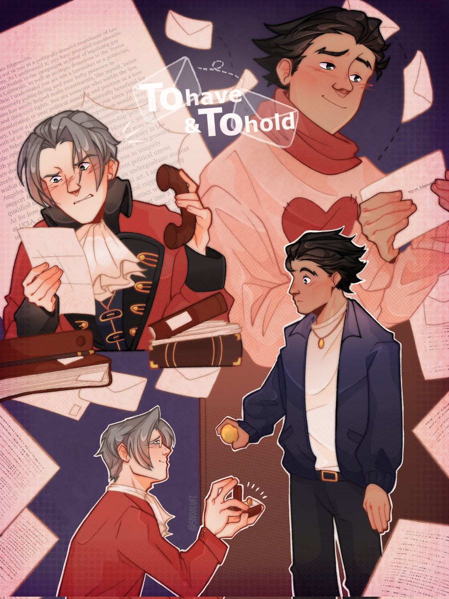 💌 #nmbb24 
I participated in the Narumitsu BigBang '24 and got to work on this artwork for <a href="/trafalgarluvr/">ray! @ employed</a> 's fantatsic fic To Have &amp; To Hold! Please check it out on Ray's account or down below! It was an honour to work alongside a writer again!